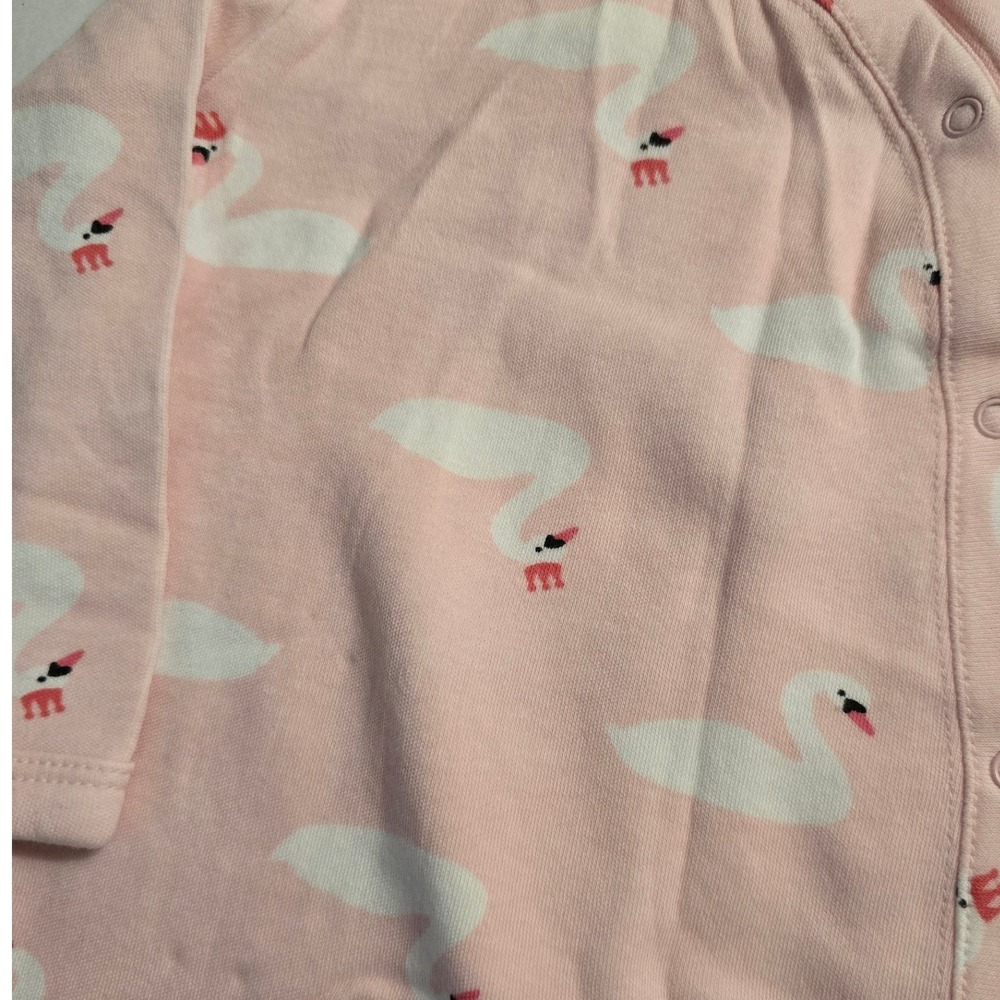 Nordstrom Baby Pink Swan Print Footed Sleeper Snap Up Romper 6 Months - Picture 2 of 8